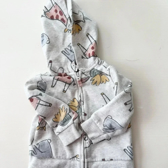 Carters light gray unicorn animal print zip up hooded sweatshirt size 12 months - Picture 2 of 6